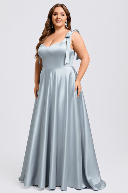 Robe Pastel Bleu Clair Col Cœur Satin - gallery 5
