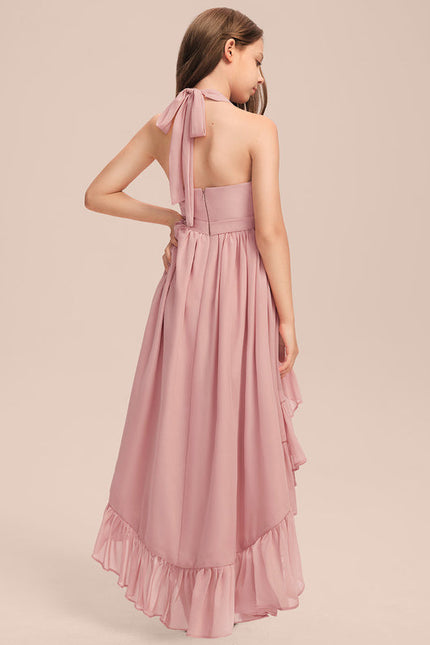 Robe Pastel Rose Volants Asymétrique Junior - gallery 3