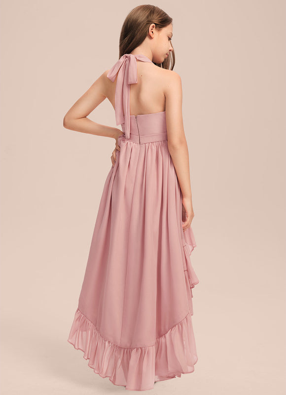 Robe Pastel Rose Volants Asymétrique Junior - gallery 3