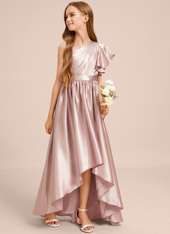 Robe Pastel Rose Décolleté Asymétrique Satin - gallery 4