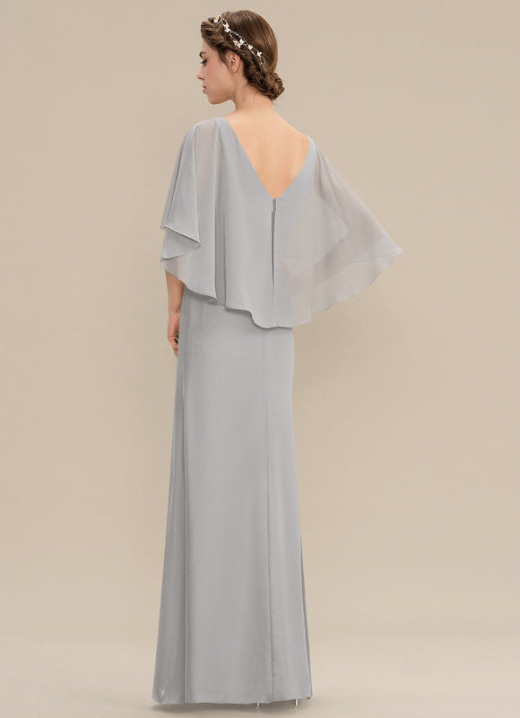 Robe Pastel Gris Trapèze Col V Long - gallery 6