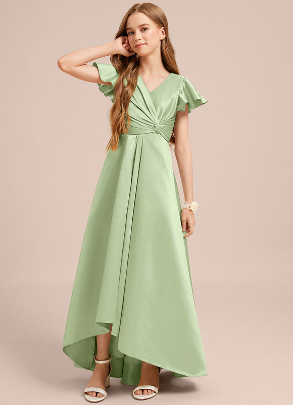 Robe Pastel Bleu Col V Asymétrique