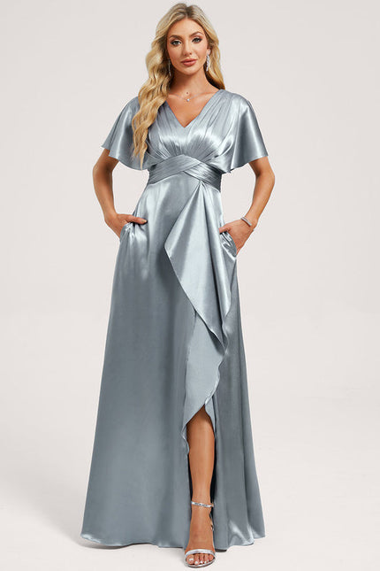 Robe Pastel Verte Satin Longueur Ras Du Sol