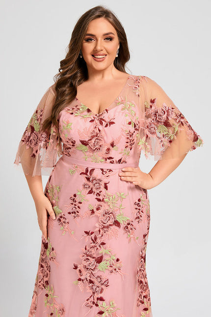 Robe Pastel Rose Col V Dentelle Élégante - gallery 9