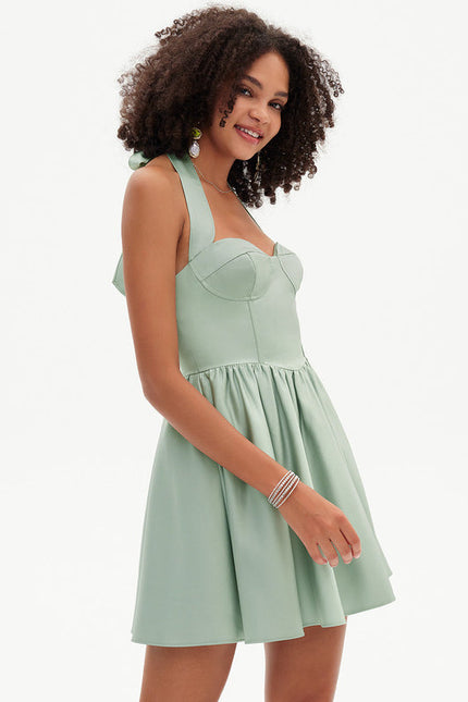 Robe Pastel Vert Menthe Col Cœur Courte - gallery 3