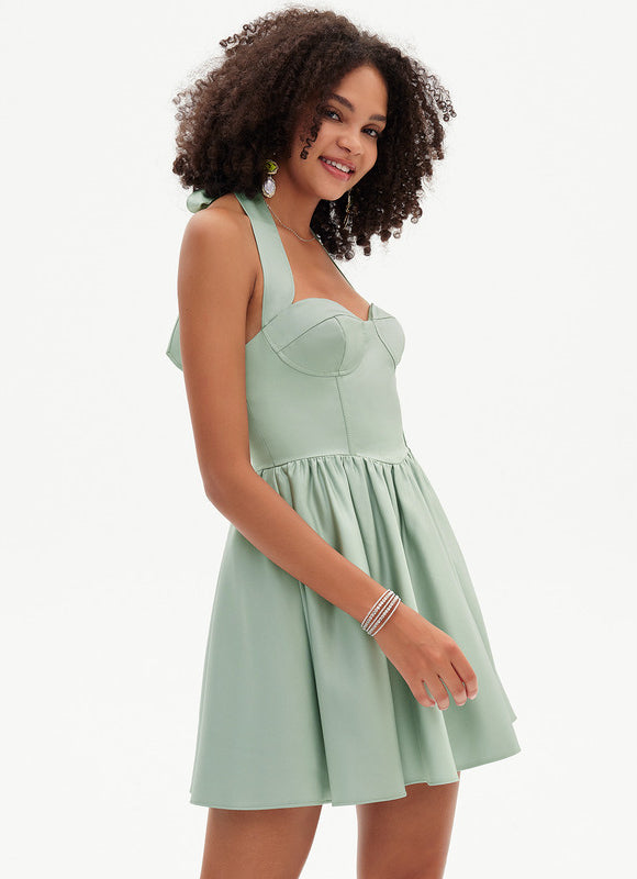 Robe Pastel Vert Menthe Col Cœur Courte - gallery 3