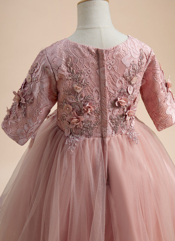 Robe Pastel Rose Asymétrique Col Rond Fleurs - gallery 4