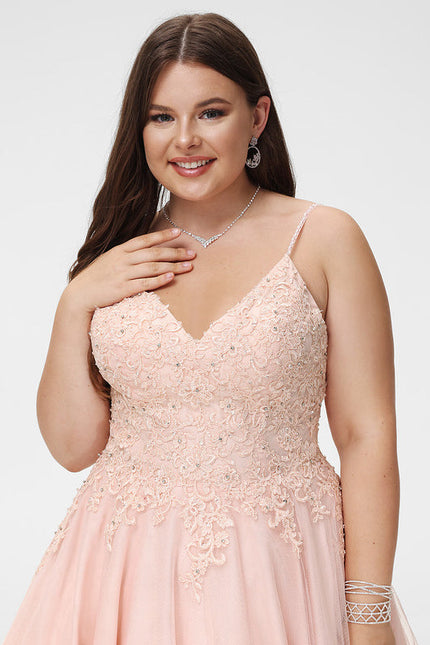 Robe Pastel Rose Trapèze Col V Tulle - gallery 6