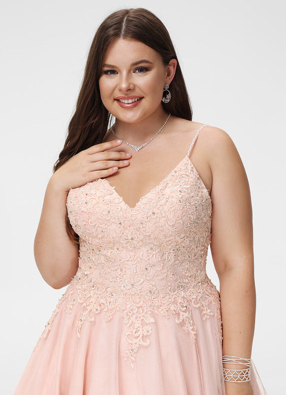 Robe Pastel Rose Trapèze Col V Tulle - gallery 6