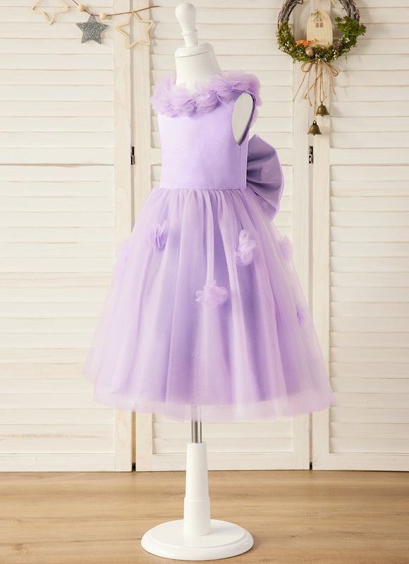 Robe Pastel Lilas Col Rond Satin Tulle - gallery 4