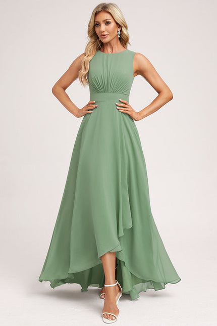 Robe Pastel Verte Mousseline Trapèze Col Rond