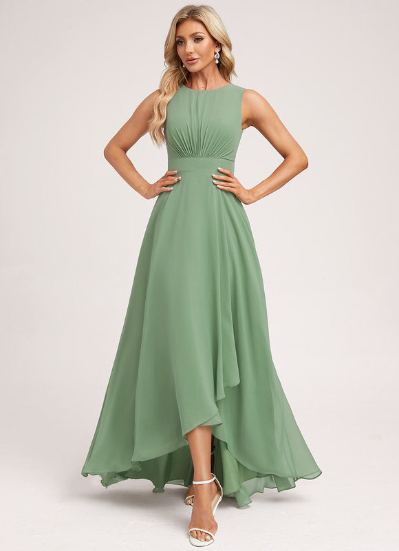 Robe Pastel Verte Mousseline Trapèze Col Rond