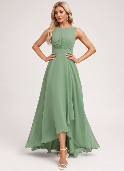 Robe Pastel Verte Mousseline Trapèze Col Rond