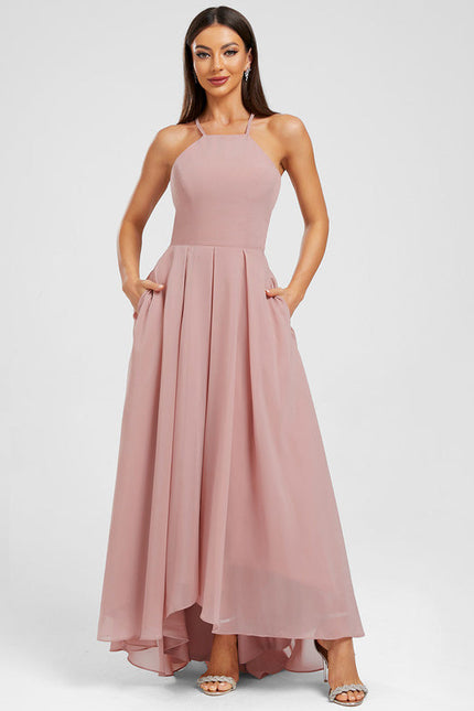 Robe Pastel Rose Mousseline Asymétrique Trapèze - gallery 4