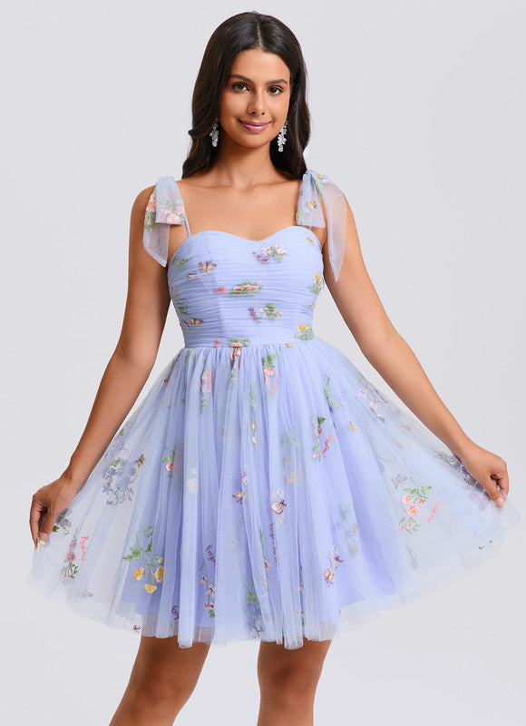 Robe Pastel Bleue Col Cœur Fleurie - gallery 2