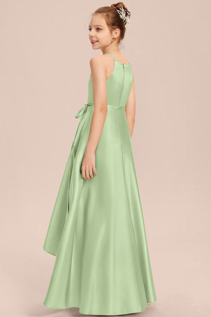 Robe Pastel Satin Bleu-Vert Trapèze Asiatique - gallery 7