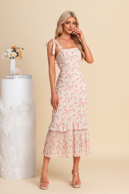 Robe Pastel Rose Fleurie Sirène Midi - gallery 3
