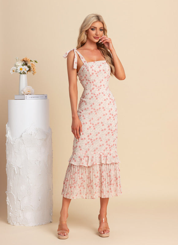 Robe Pastel Rose Fleurie Sirène Midi - gallery 3