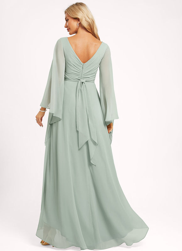 Robe Pastel Bleu Asymétrique Col V Volants - gallery 1