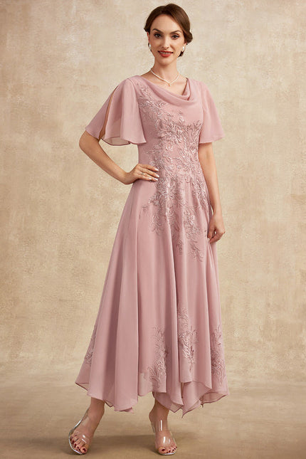 Robe Pastel Rose Dentelle Élégante Pour Mariage - gallery 4