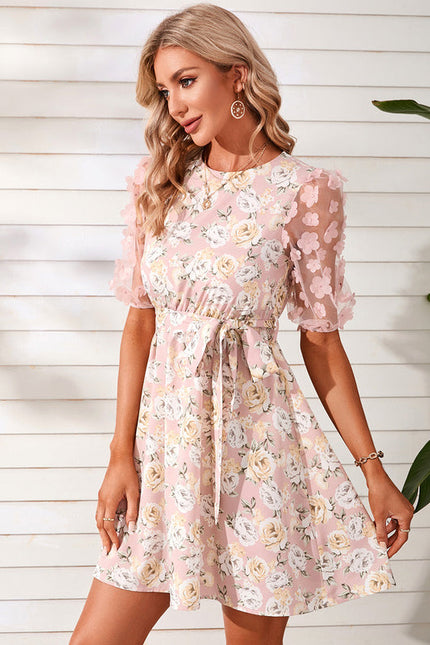Robe Pastel Rose Fleurie Col Rond - gallery 6
