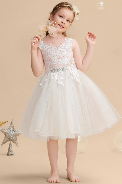 Robe Pastel Blanche Col V Dentelle Tulle - gallery 1