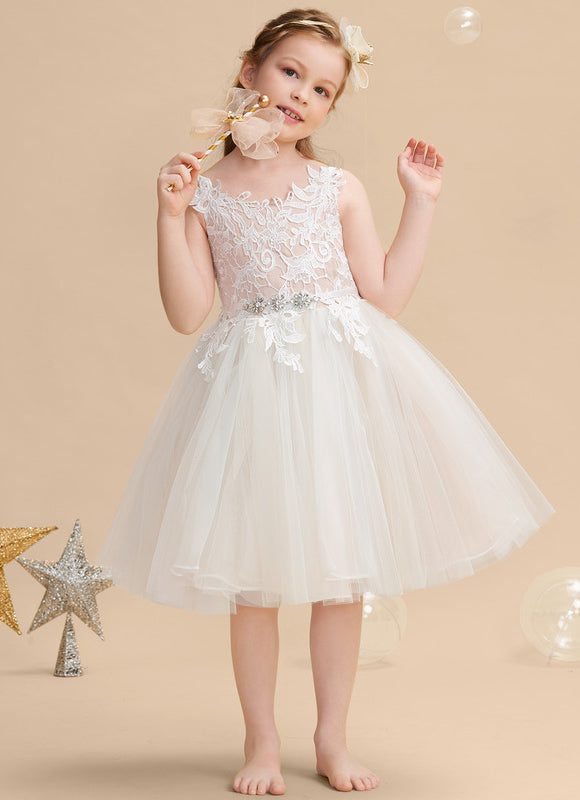 Robe Pastel Blanche Col V Dentelle Tulle - gallery 1