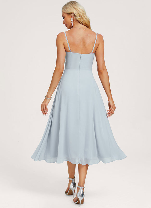 Robe Pastel Bleu Col V Longueur Mollet - gallery 4