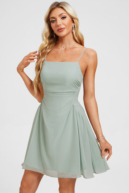 Robe Pastel Vert Mousse Trapèze Courte - gallery 4