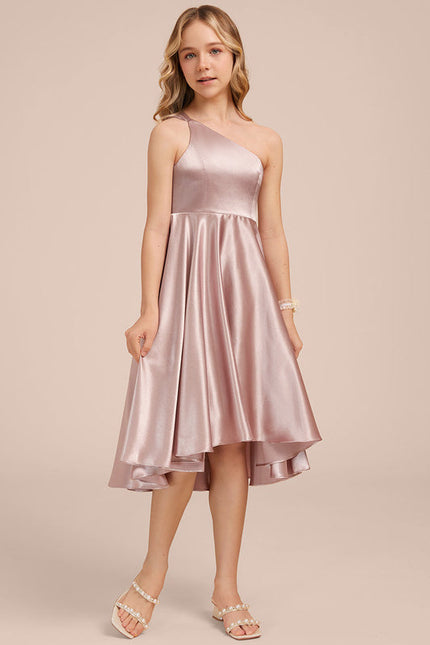 Robe Pastel Rose Décolleté Asymétrique Satin - gallery 1