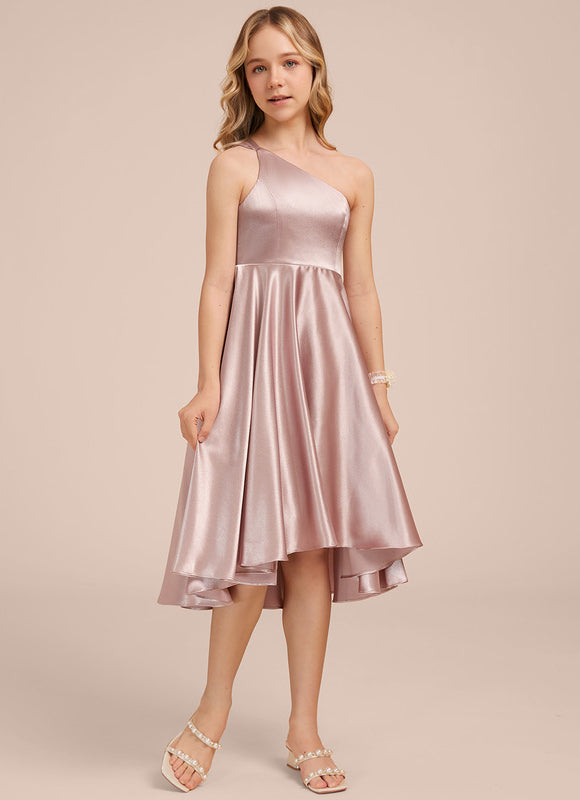 Robe Pastel Rose Décolleté Asymétrique Satin - gallery 1