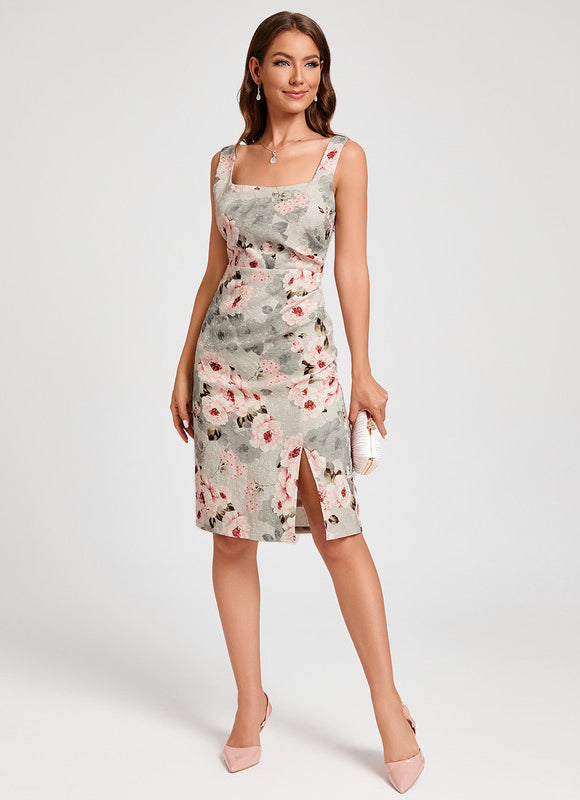 Robe Pastel Floral Col Carré Beige - gallery 6