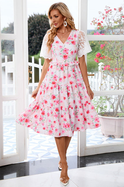 Robe Pastel Rose Imprimé Fleurs Midi - gallery 4