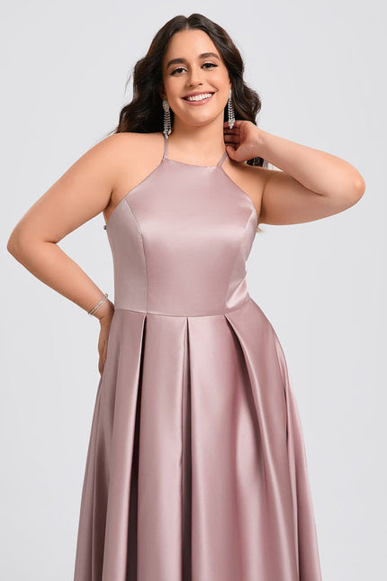 Robe Pastel Rose Satin Trapèze Élégante - gallery 9