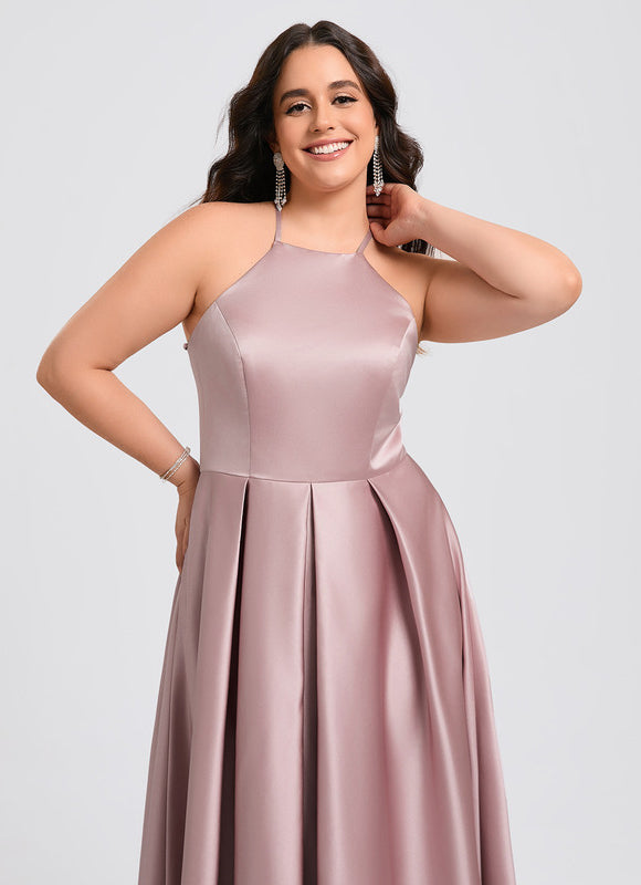 Robe Pastel Rose Satin Trapèze Élégante - gallery 9
