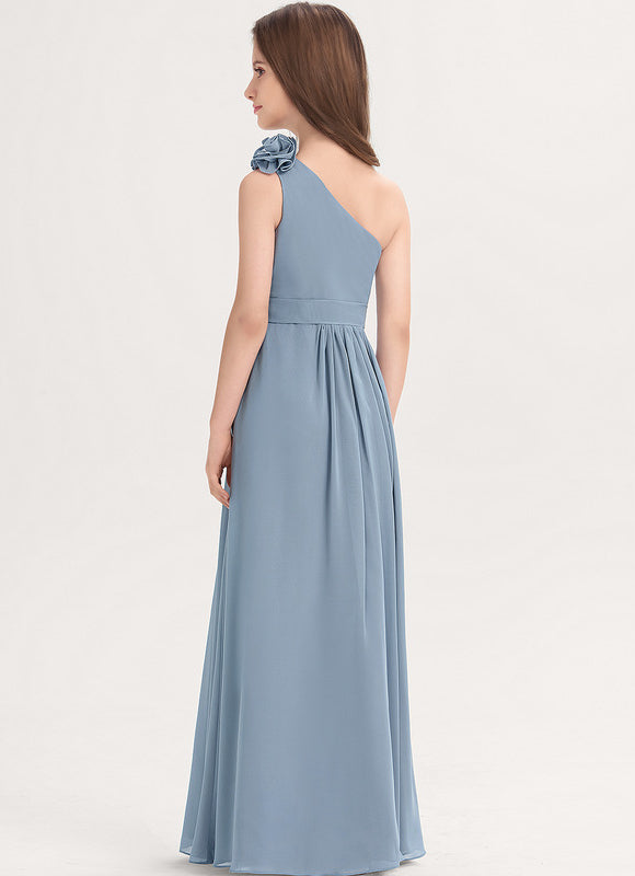 Robe Pastel Bleu Décolleté Asymétrique Mousseline - gallery 4
