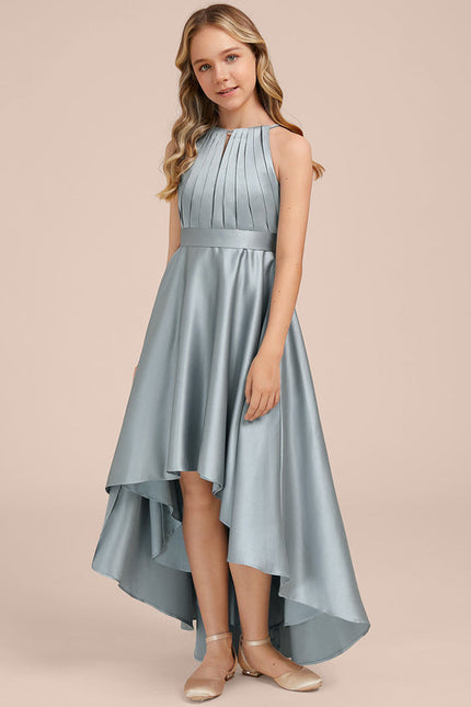 Robe Pastel Satin Bleu-Vert Trapèze Asiatique - gallery 4