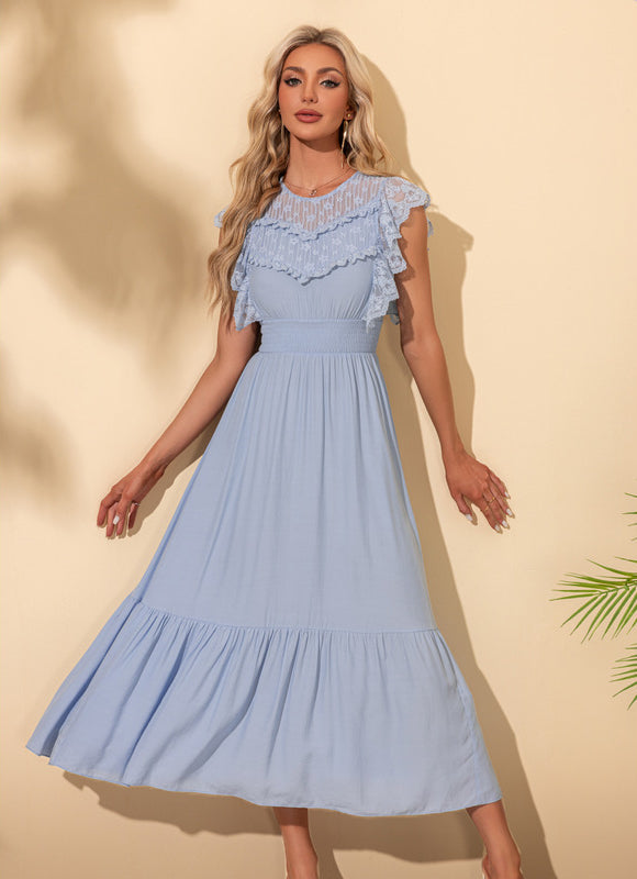 Robe Pastel Bleu Ciel À Volants Midi - gallery 4