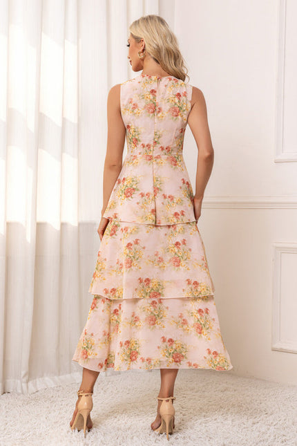 Robe Pastel Rose Volants Imprimé Floral - gallery 1