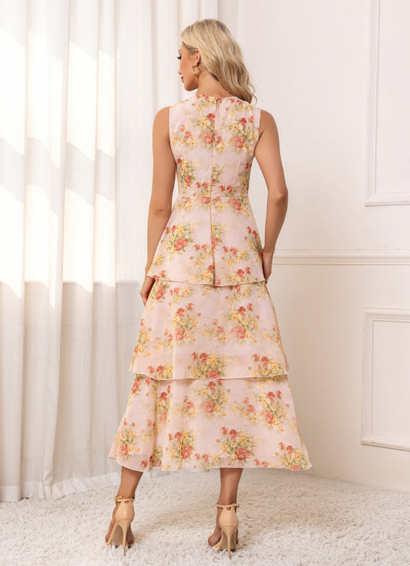 Robe Pastel Rose Volants Imprimé Floral - gallery 1