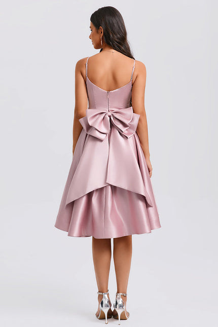 Robe Pastel Rose Trapèze Satiné Élégante - gallery 1