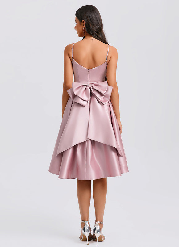 Robe Pastel Rose Trapèze Satiné Élégante - gallery 1