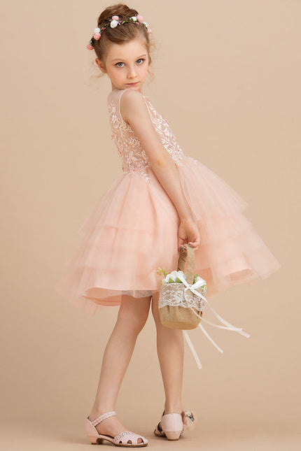 Robe Pastel Rose Col Rond Tulle Mariage - gallery 3