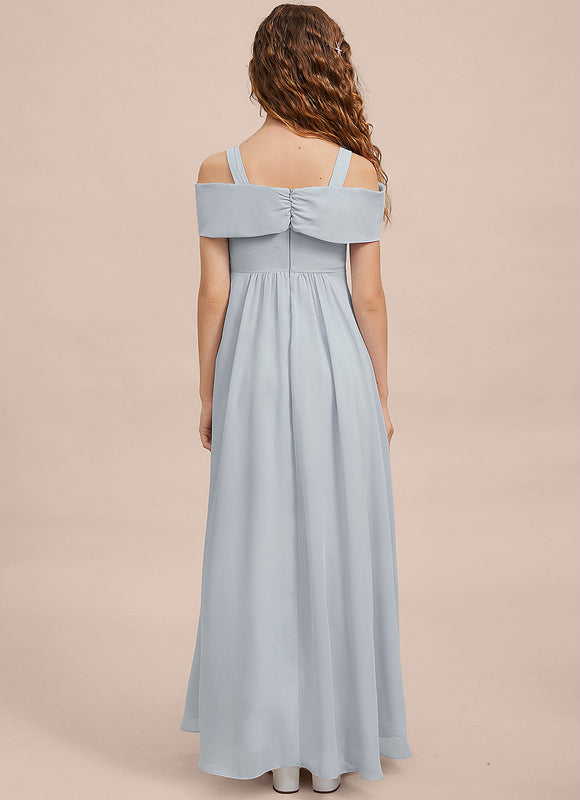 Robe Pastel Bleu Décolleté Épaules Ras Du Sol - gallery 6