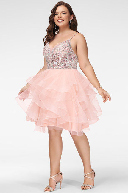 Robe Pastel Rose Col V Tulle Bal - gallery 5