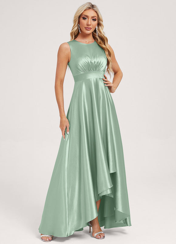 Robe Pastel Vert Satin Trapèze Élégante - gallery 4