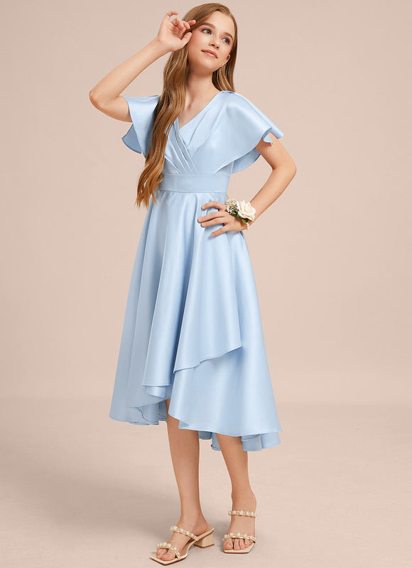 Robe Pastel Bleu Col V Asymétrique - gallery 1
