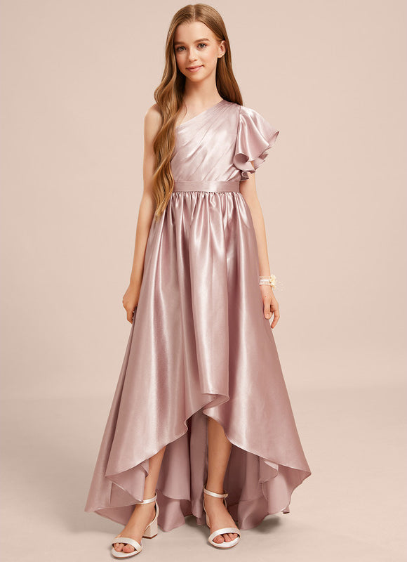 Robe Pastel Rose Décolleté Asymétrique Satin - gallery 1