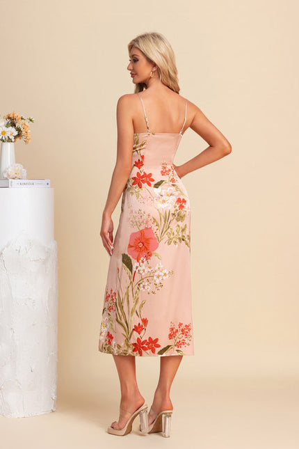 Robe Pastel Rose Fleurie Col V Midi - gallery 2