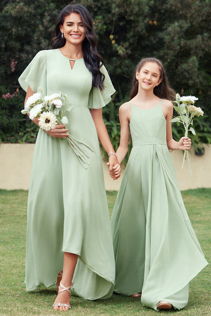 Robe Pastel Verte Mousseline À Volants